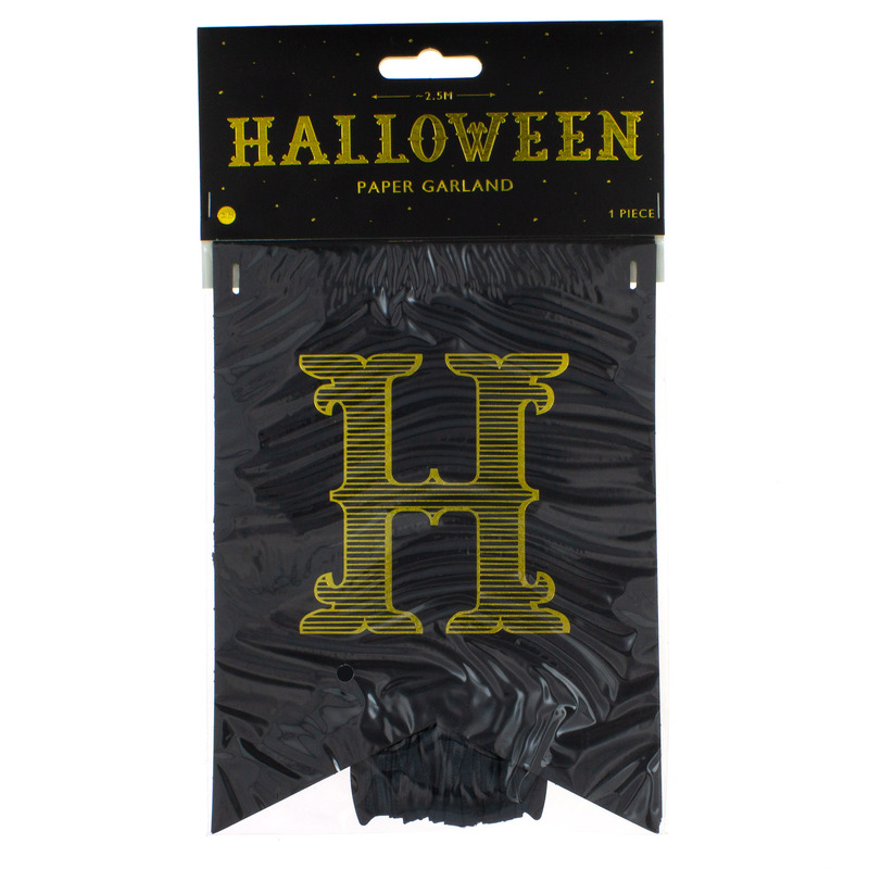 BANNER HALLOWEEN NEGRO Y DORADO 2.5 mts