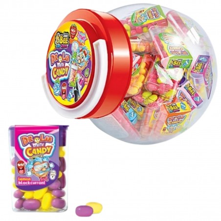 Mini Candy X-treme | Tarro redondo con 70 cajitas de deliciosos caramelos con sabor a frutas | Caramelos para Fiestas y Eventos